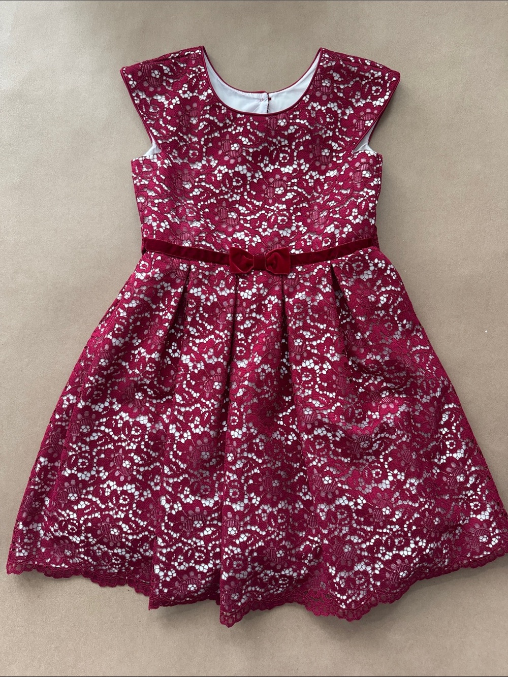 Jona Michelle Burgundy Lace Dress with Velvet Bow